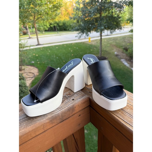 NWT Free People Platform Block Heel Mules Slides Sandals Made In Italy size 8 - Picture 1 of 7